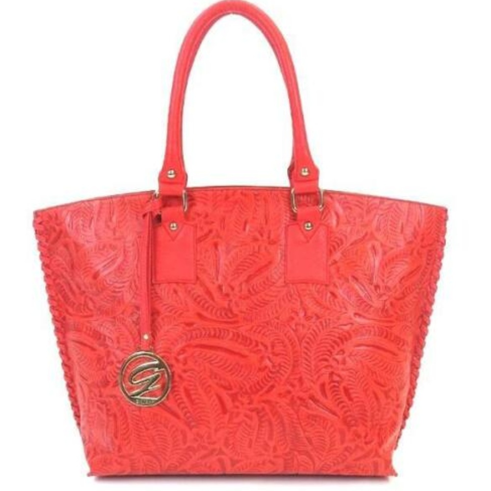 Galian Tooled Handbag Paisley Print Red Bag